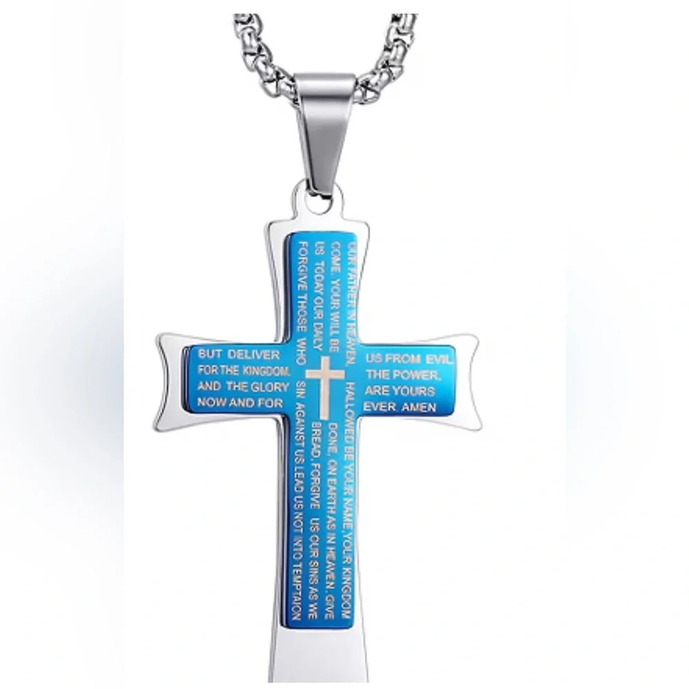 J.P. Army Men's Jewelry Stainless Steel 24 Inch Link Cross Pendant Necklace